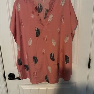 SHEIN Pink Feather Print Tunic Top